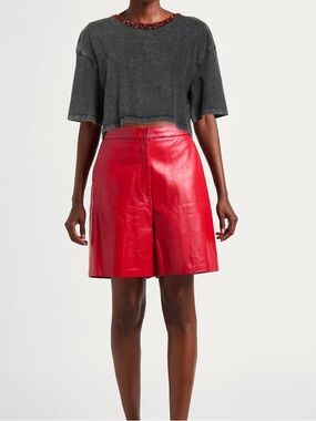 Sandro Red Leather Bermuda Shorts